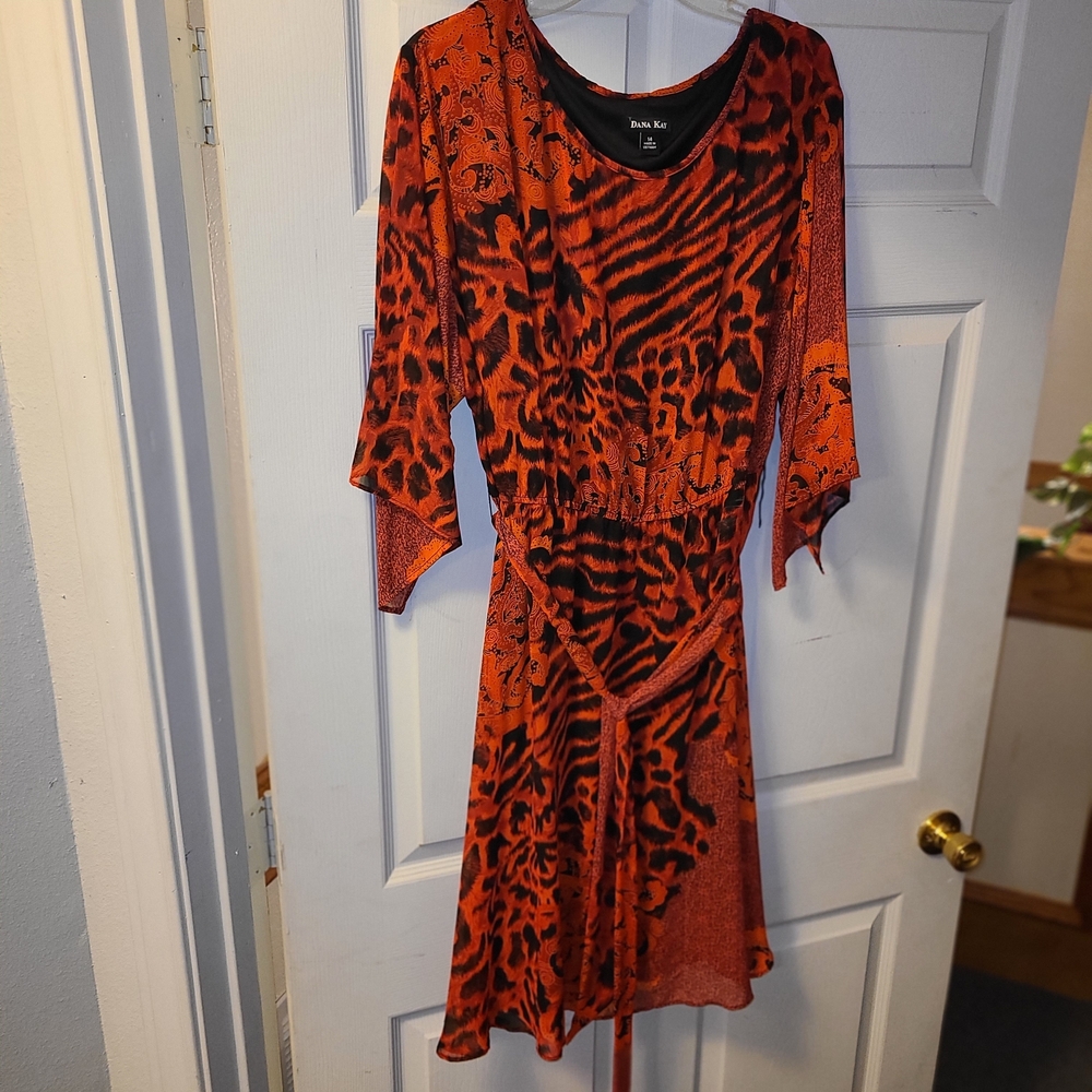 Dana Kay Vibrant Orange and Black Asymmetrical Dress